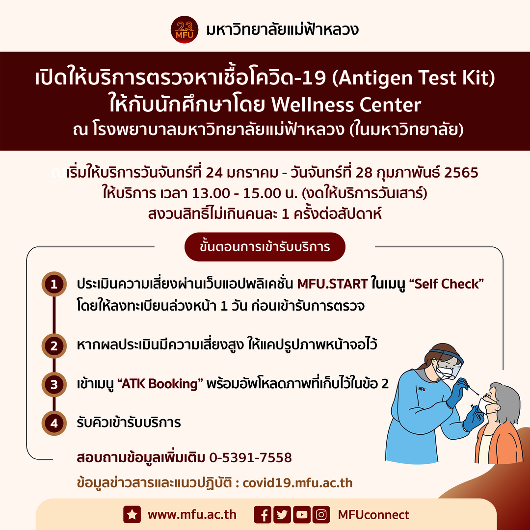 มฟล. เปิดให้บริการตรวจหาเชื้อโควิด-19 (Antigen Test Kit)